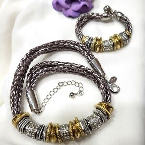 Chico's Ring Charms Gold, Silver, Rhinestones Necklace, Bracelet Set.